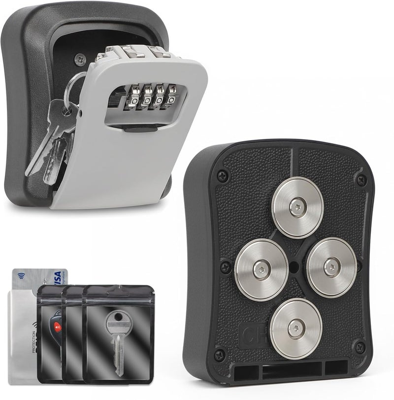 FEUNLEM Magnetic Key Box for Under Car, Waterproof Combination Lock Box with Strong Magnets, Resettable 4-Digit Code Holder for Car Truck SUV Outdoor Hide a Key - Image 1